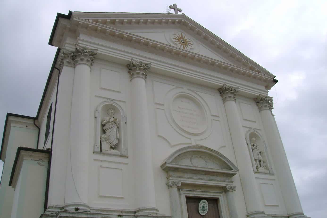 white marble church in Crespano del Grappa, Italy
