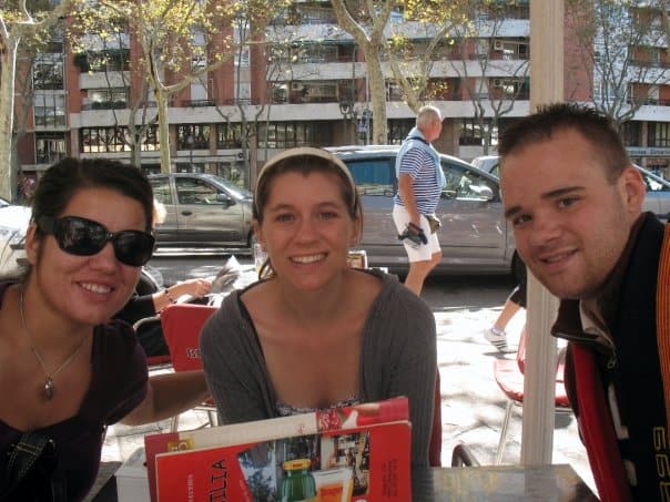three people eating lunch in Barcelona